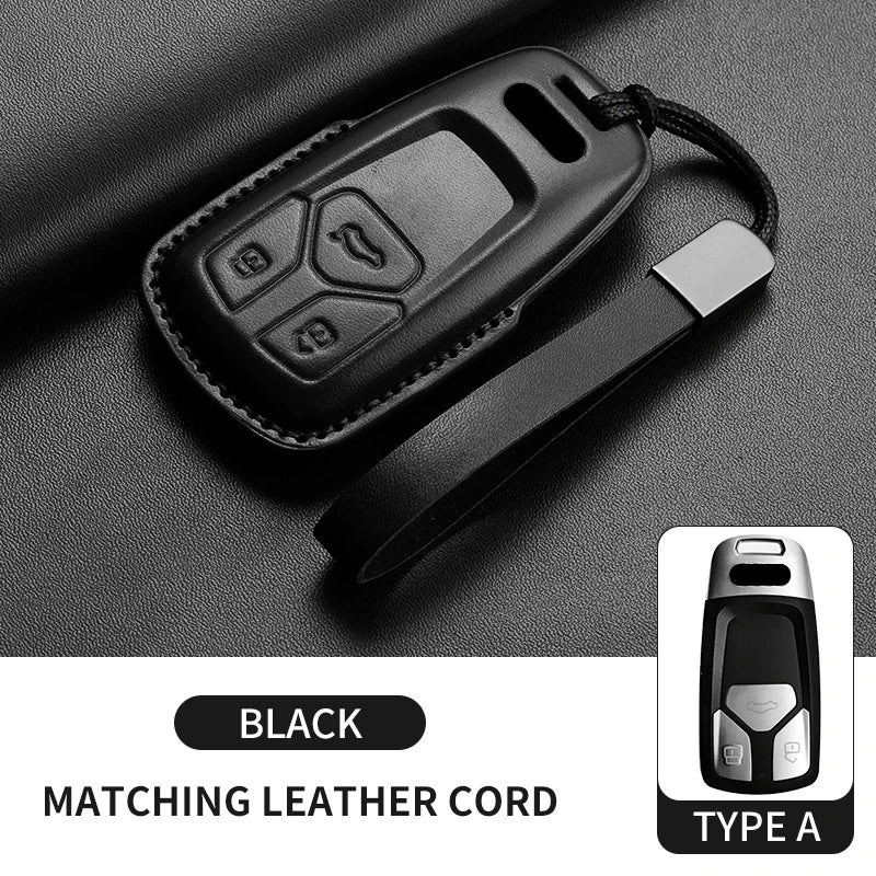 Auto Key Shell Fob For Audi A4 A4L A5 Q5 Q7 TT TTS 8S B9 2016 2017 2018 Leather Car Remote Key Case Cover Keychain Accessories