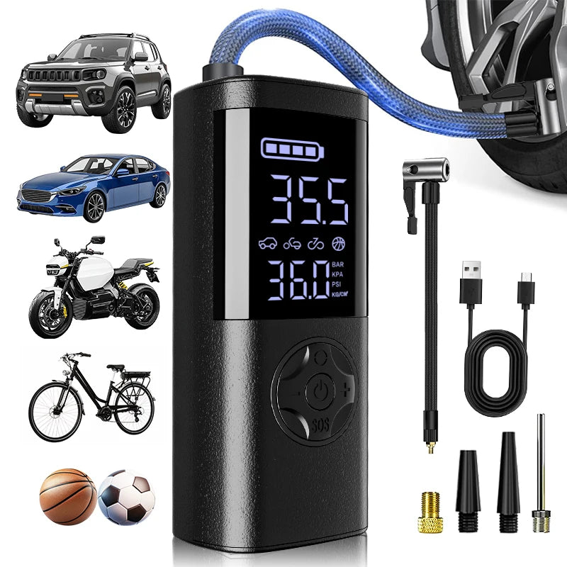 2025 New Multifunctional Cordless Air Pump Portable Air Compressor&Inflator,7-in-1 LED Display,Flashlight Inflatable Pump