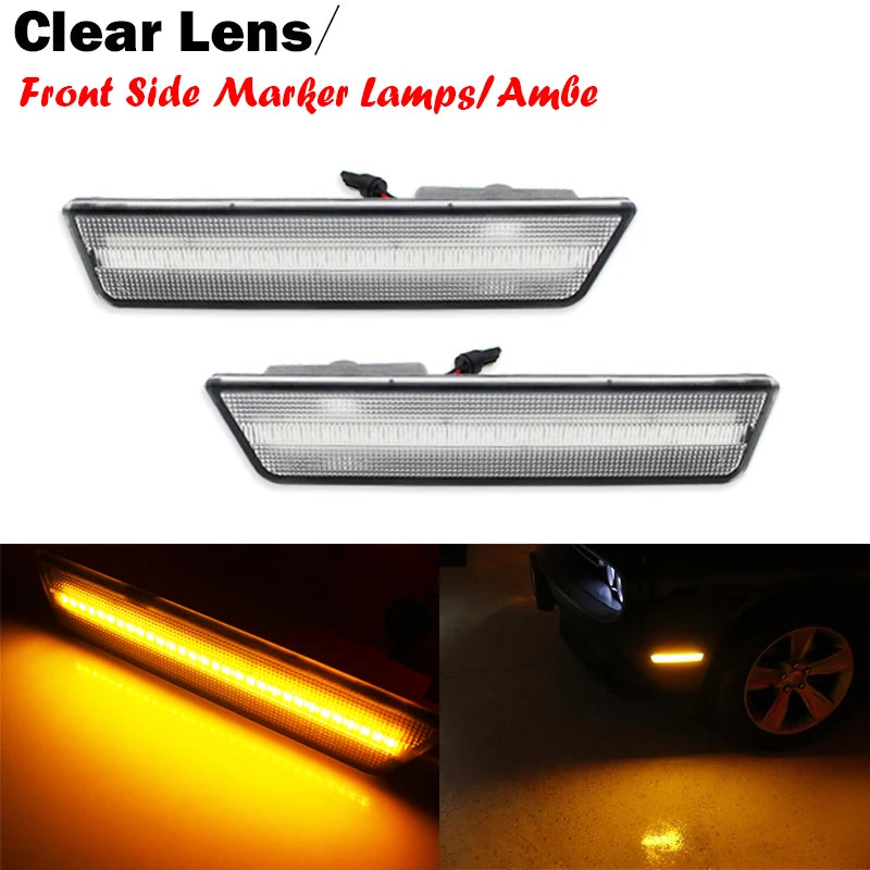 For Dodge Challenger 2008-2014 Clear & Smoked Lens LED Side Marker Lights Dual Row Amber Front Red Rear Side Fender Reflector