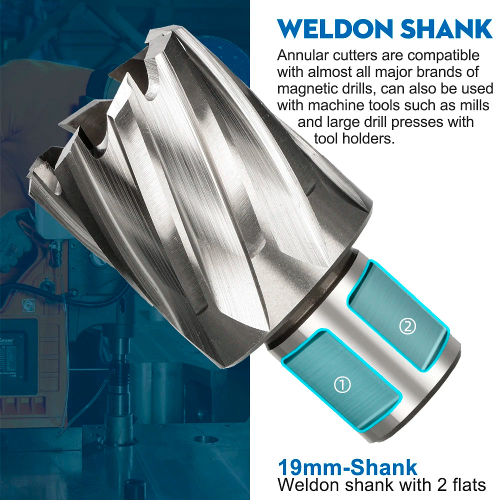 CMCP 1pc Core Drill Bit 6-60mm Annular Cutter HSS Weldon Shank Hollow Drill Bit Hole Saw Cutter For Metal Cutting Tool