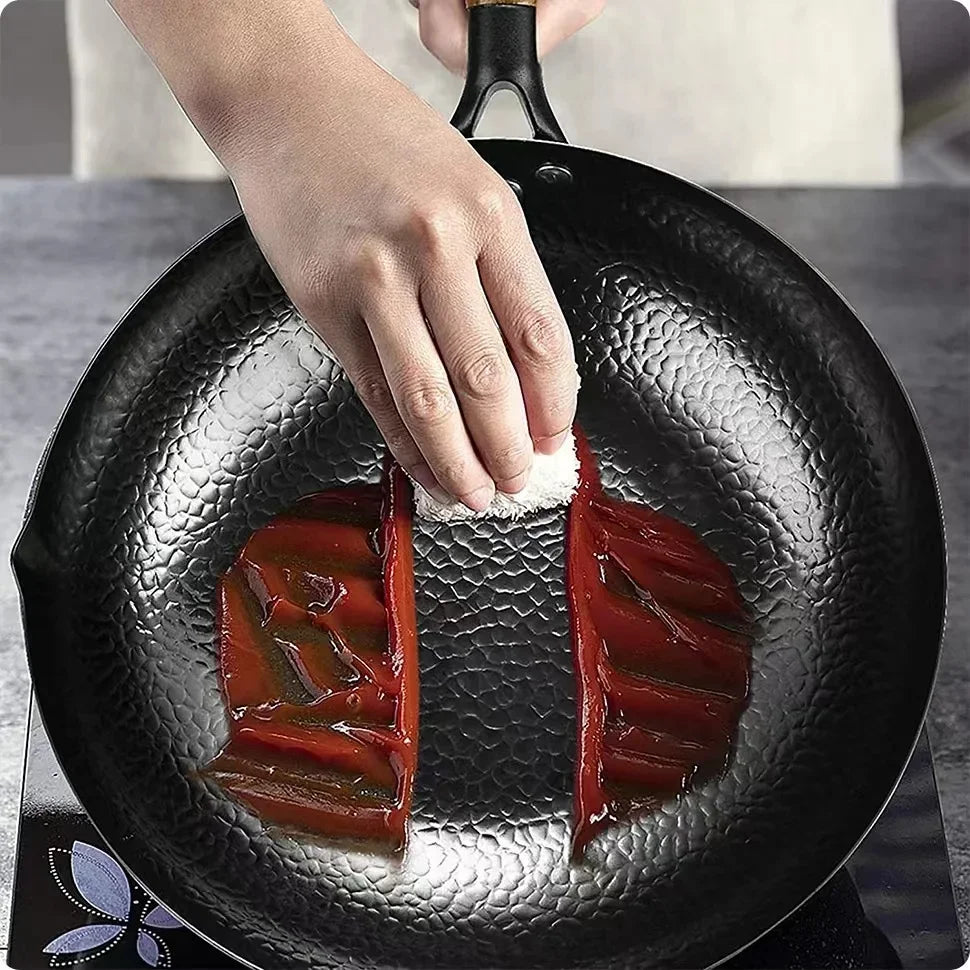 Non-stick 28cm Frying Wok Pan Iron Pan Uncoated Steak Cooking Pot Pancake Pan Handmade Cast Gas Stove Induction Kitchen Cookware