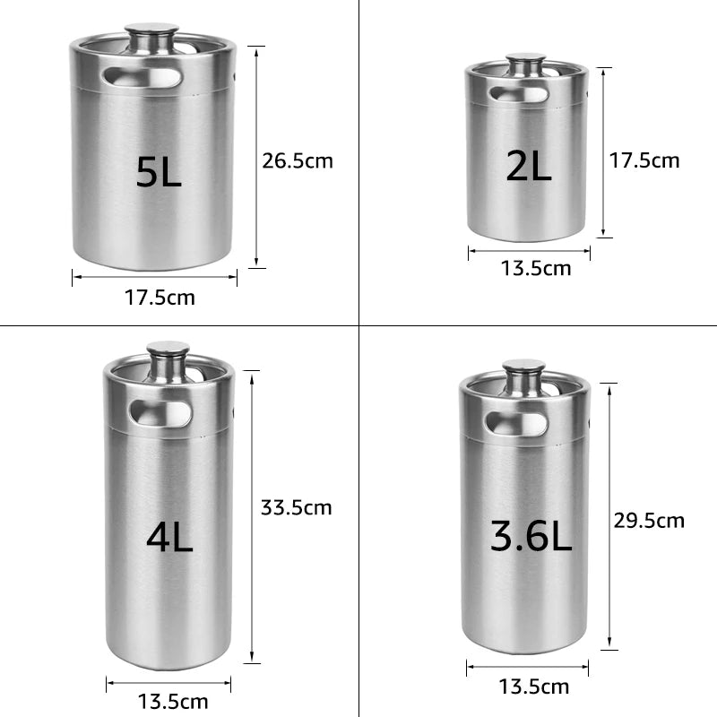 Mini Beer Keg Growler Craft Beer Barrel Carbonated Dispensing Container, 2L-5L