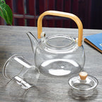 1000/1200ml Teapot High Borosilicate Glass Chinese Tea Ceremony Clear Teapot with Filter Wood Handle for Electric Ceramic Stove