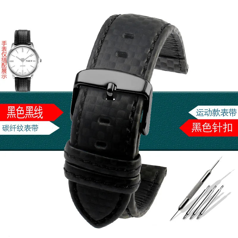 Carbon Fiber Pattern Leather Watch Strap 18mm 20mm 21mm 22mm 23mm 24mm Black Red Orange Stitching Watchband Bracelet Wristband