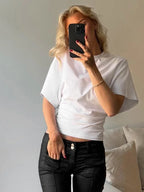Fashion Casual Solid Gray Cropped T-shirt 2025 Woman Clothes O-neck Corset Tops Streetwear Girls Spring Summer Short Tee Shirts