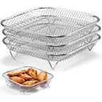 3-piece square air fryer basket set, stackable stainless steel air fryer basket accessories, deep dehydration rack, dishwasher