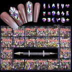 21 grid rhinestone box mixed nail diamond Flat glass shaped diamond DIY nail rhinestone nail jewelry set