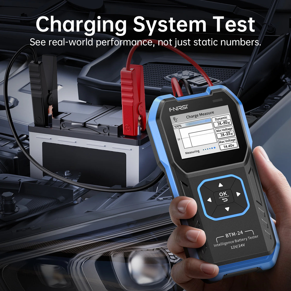 FNIRSI BTM-24 12V/24V Car Battery Tester 0-2000 CCA Automotive Battery Load Tester Cranking Charging Circut Diagnostic Tools
