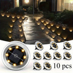 10pcs Solar Ground Light Outdoor Waterproof 8LED Disk Light for Garden Pathway Yard Driveway Landscape Decorative In-ground Lamp