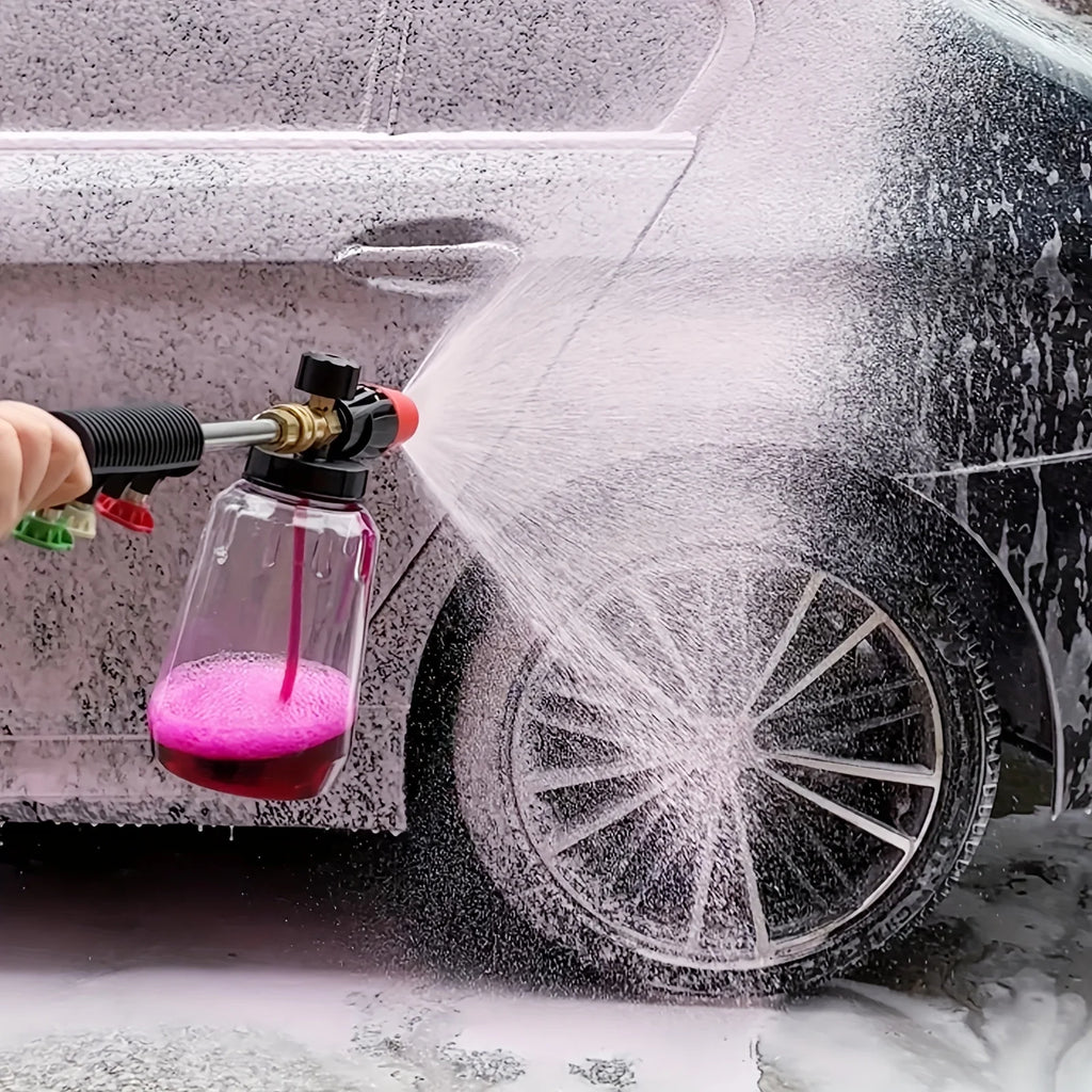 Heavy Duty Adjustable Foam Cannon 1L Wide Mouth Bottle Thick Foam Spray 1/4" Quick Connect  High Pressure Washer Tool