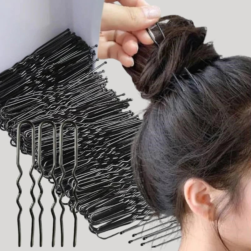 5/6/7cm U-Shaped Wavy Hair Clips Bobby Pin Barrette Salon Grip Black Metal Hairpins DIY Bridal Hairstyle Women Hair Accessories