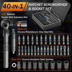Galacok 40 in 1 Magnetic Ratchet Screwdriver Set, Multi-functional Wrench Set with 180° Adjustable Handle S2 Bits and Socket Set