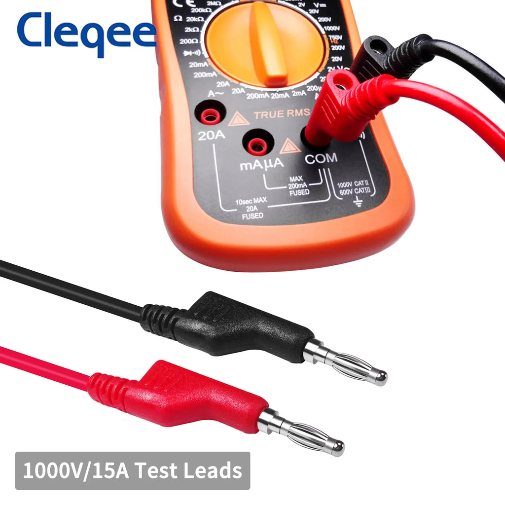 Cleqee P1036 5PCS 4mm Copper Banana Plug to Banana Plug Multimeter Test Leads Soft PVC Cable Wire 1000V 15A