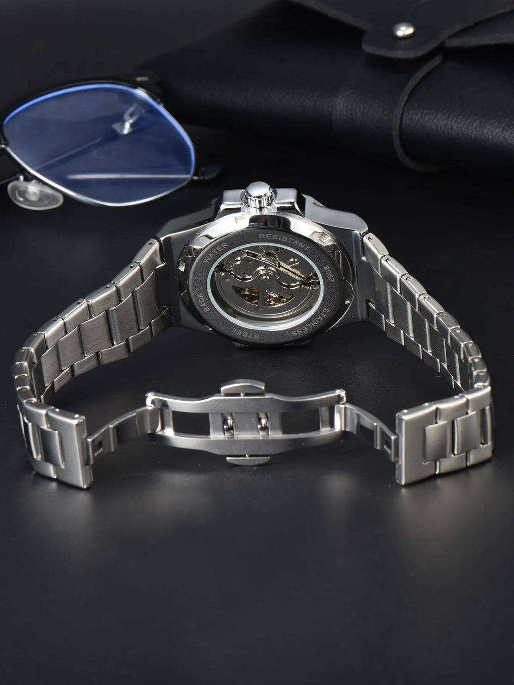 Men automatic watch luxury mechanical watches waterproof business skeleton wholesale stainless steel gift man watch