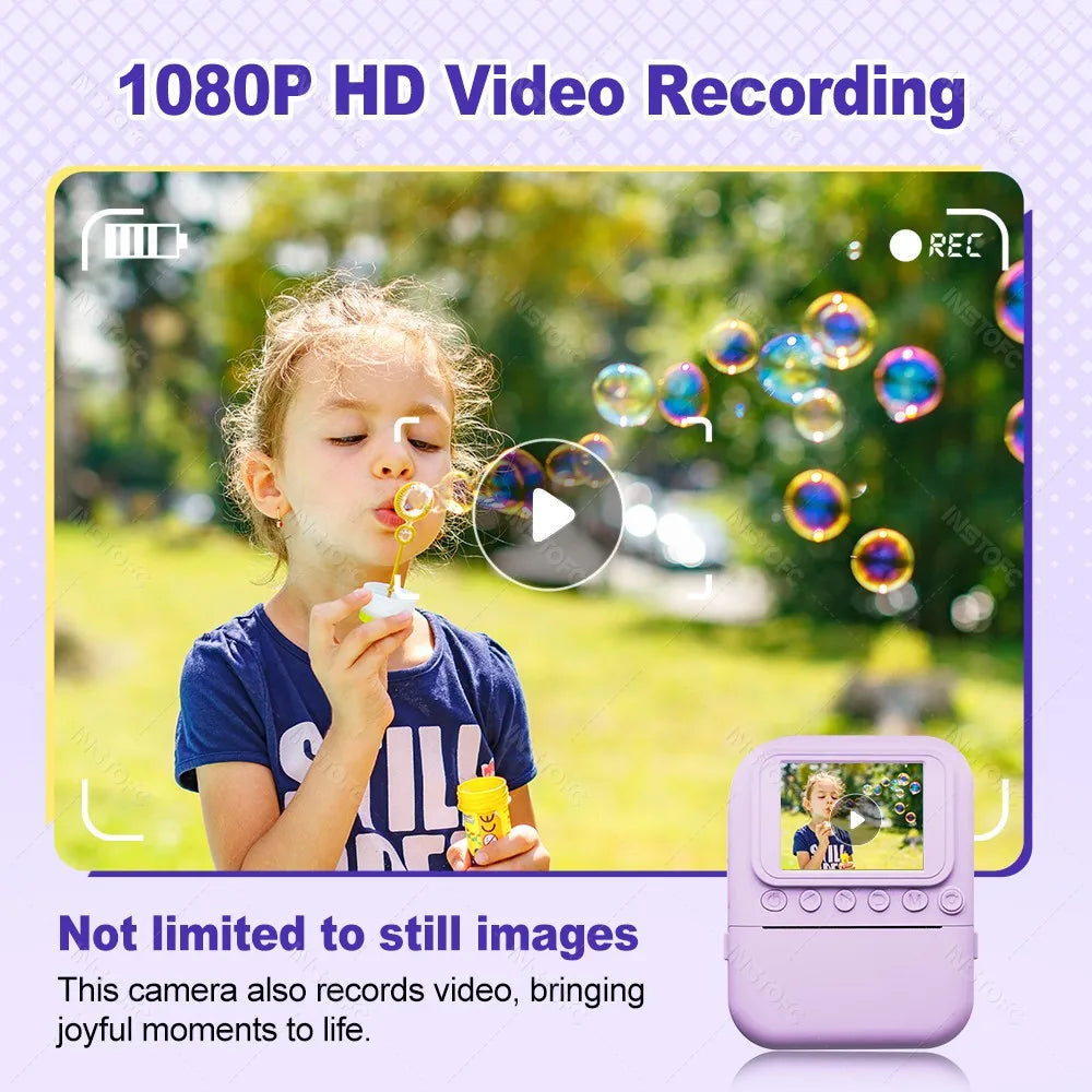 Kids Instant Camera Color Printing 2.4''IPS Digital 1080P Video Photo Thermal Printer 57x25mm as a Gift for Girls,Boys,Children