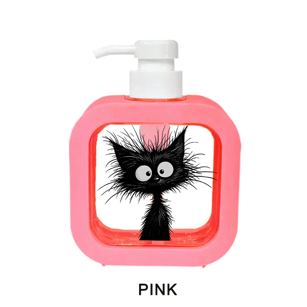 Black Cat Print Refillable Soap Dispenser Pump Bottle, Black/Pink/White 300ml or 500ml