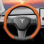 Suitable for Tesla Perforated Leather Steering Wheel Cover, Non-Slip, Sweat-Absorbent, Breathable, Integrated Snap-On Protective Case for Model 3 Y S X and Other Models, Available in Black, Orange, Red, White, Green