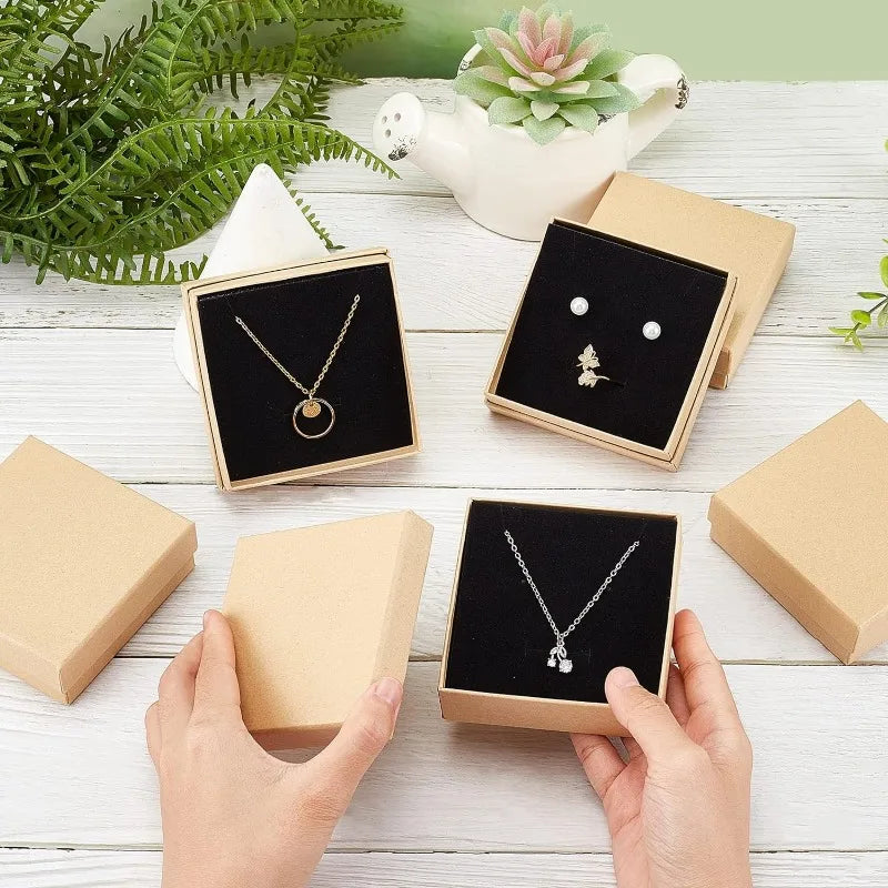 24 Pcs Cardboard Jewelry Boxes 3.54×3.54x1.18 Square Cardboard Box Paper Kraft Paper Gift Packaging Box for Christmas