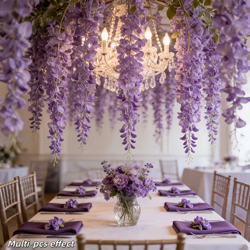 30pcs Artificial Elegant Simulated Wisteria Vine Purple Hanging Flowers for Wedding Party Archways Ceiling Table and Wall