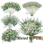 Artificial Eucalyptus Leaf Stems Bundle 50-90pcs Mixed Willow & Silver Eucalyptus for DIY Decor