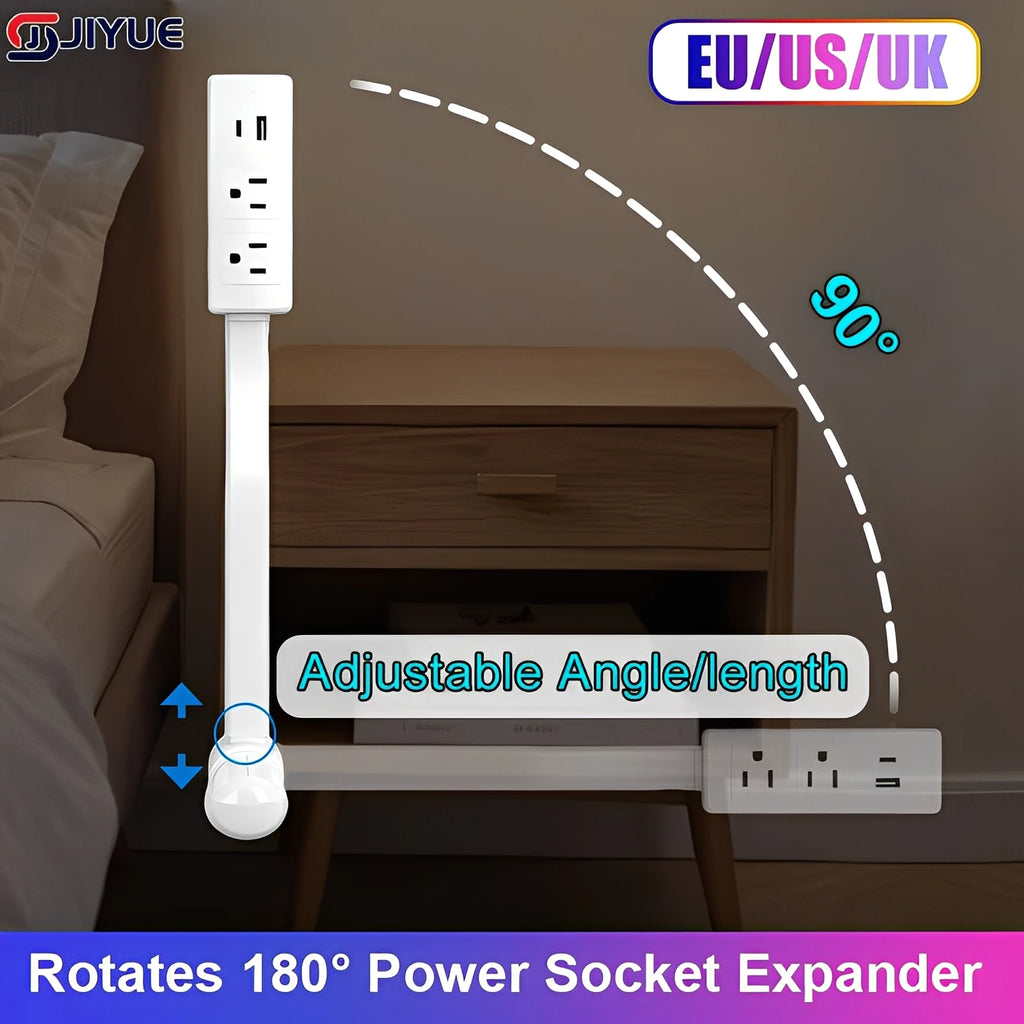 Electrical Wall Plug Rotates Electrical Outlet Extender Adjustable Length Power Outlets Extender Power Socket  for NightStand