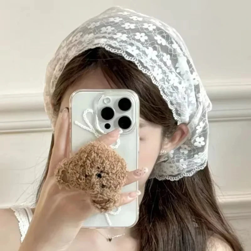 Lace Flower Elegant Temperament Lace Women Flower White Sweet Triangle Scarf Thin Breathable Ribbon Artistic Style Travel Photo