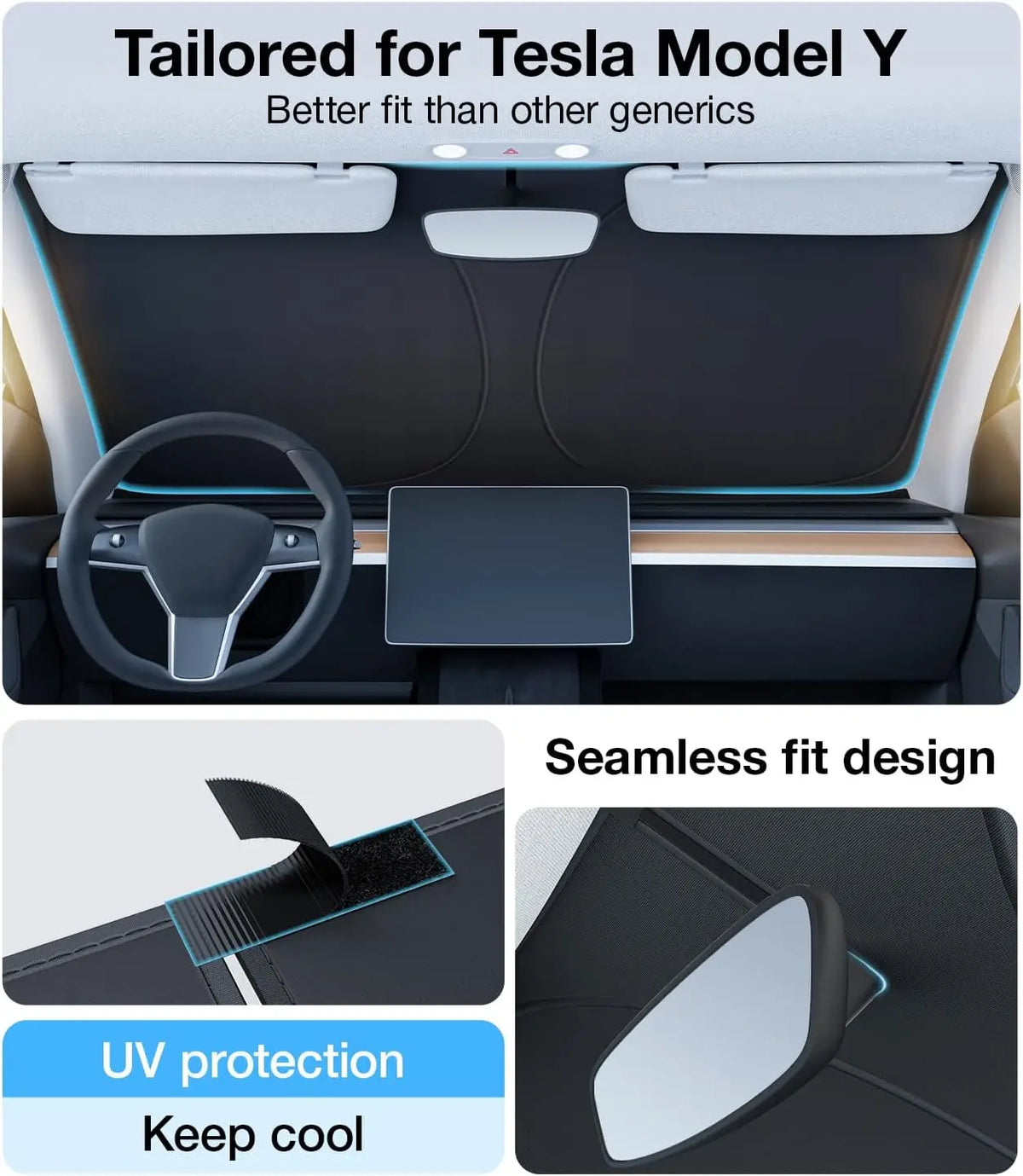 MIYOKAKING Windshield Sunshade for Tesla Model Y Juniper & Model 3 Highland, Beige