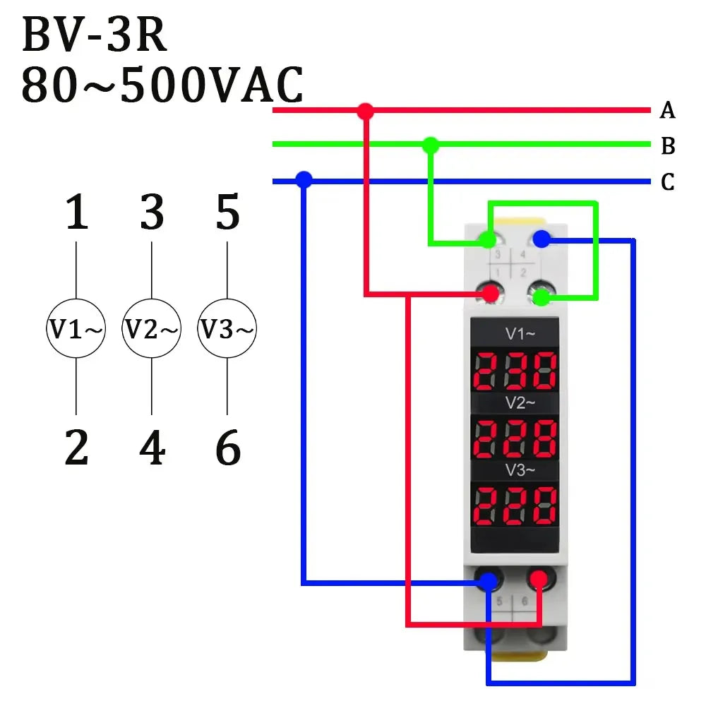 18MM Din Rail Mount Single Three Phase Voltage Meter AC 80-500V Modular Voltmeter Gauge Indicator LED Digital Display Detector