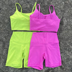 Solid Color gym bike Yoga Set short Legging +cross sport bra Tracksuit Athletic Women Gym Suit Comprehensive Training Jogging