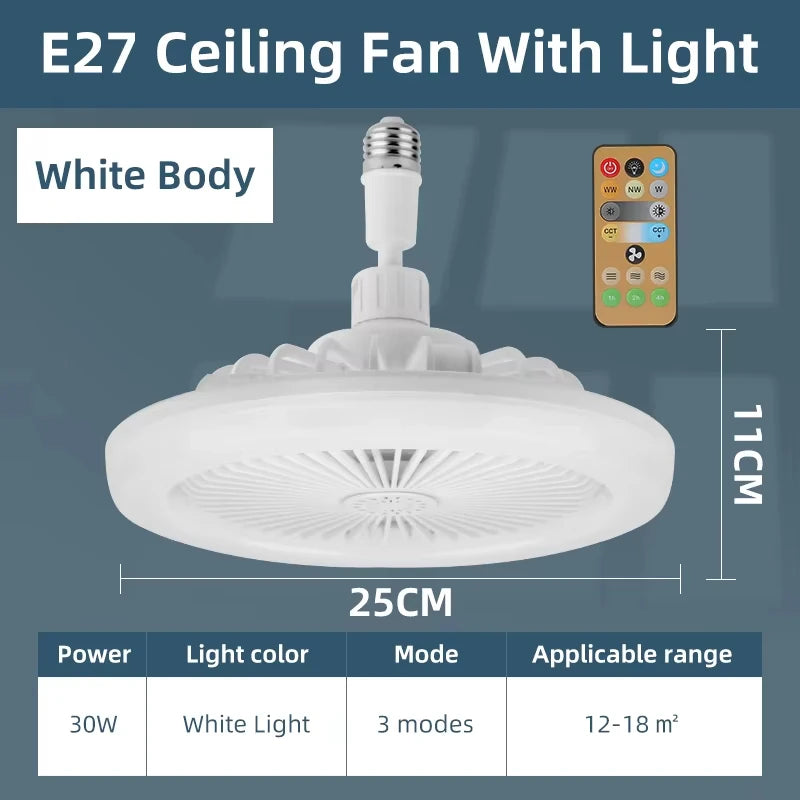 2026 New E27 Ceiling Fan Lamp Remote Control 110V 220V 3 Color Adjustable Modern Home Bedroom Living Room
