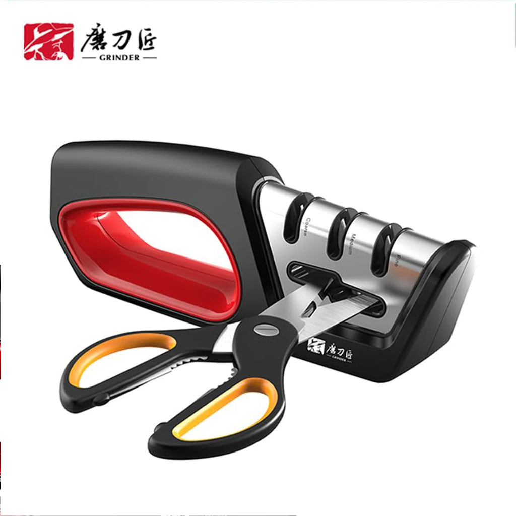 Four in one kitchen sharpener restores serrated blade knives and scissors, diamond tungsten steel ceramics