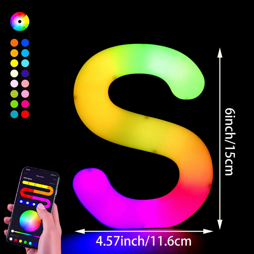 1PC Smart LED Letter Light - DIY RGB Marquee App Control Music Sync Indoor Sign Game Holiday Party Wedding Graduation Season A-Z