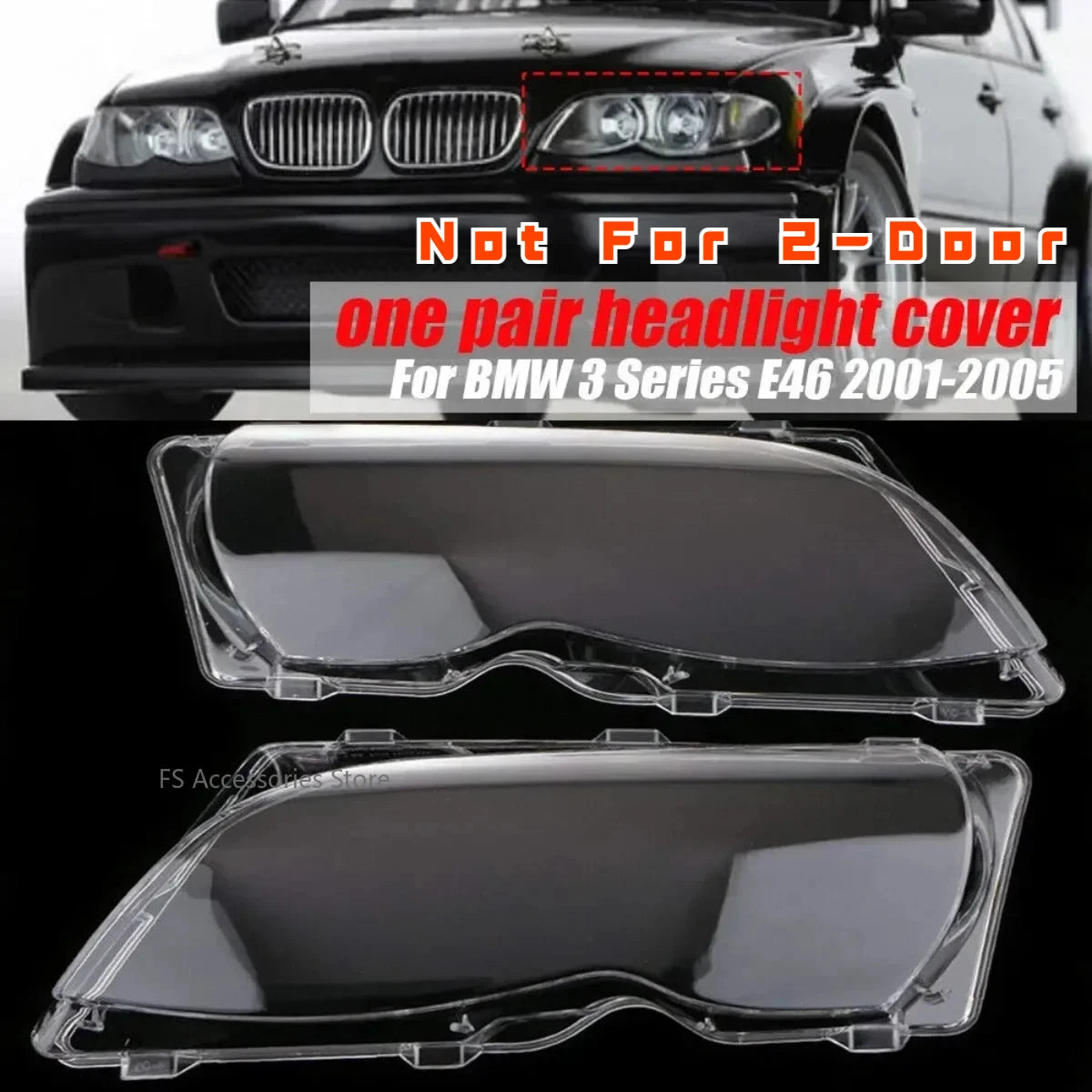 Car Headlight Lens Cover for BMW 3 Series E46 Sedan 2002-2005 Left/Right/Pair