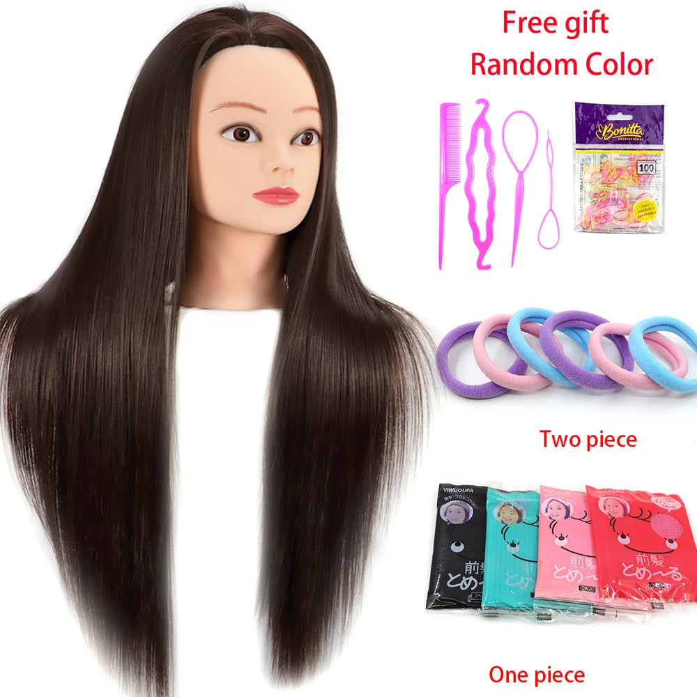 Mannequin Head 100% Synthetic Hair Hairdresser Training Head With Tripod Manikin Cosmetology Doll Head For Braiding Styling