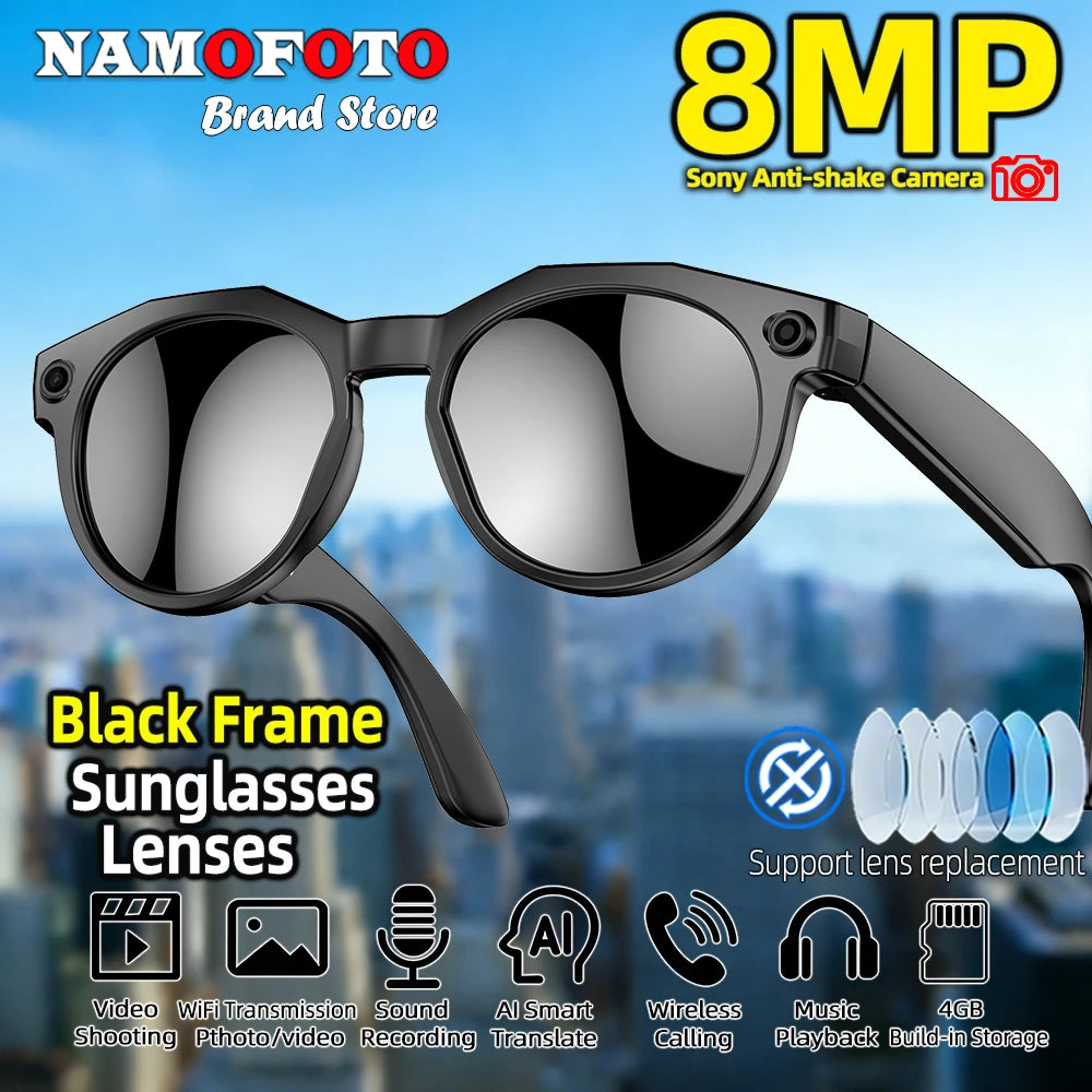2026 New Smart Glasses 8MP Camera 1080P Video Shooting AI Real-time Translation SI BT Call Music Play Voice Recording Sunglasses