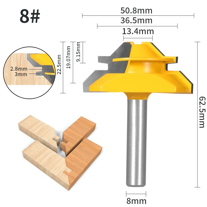 YUSUN 1PC 45° Degree  Lock Miter Router Bit  Woodworking Milling  Cutter For Wood Tools