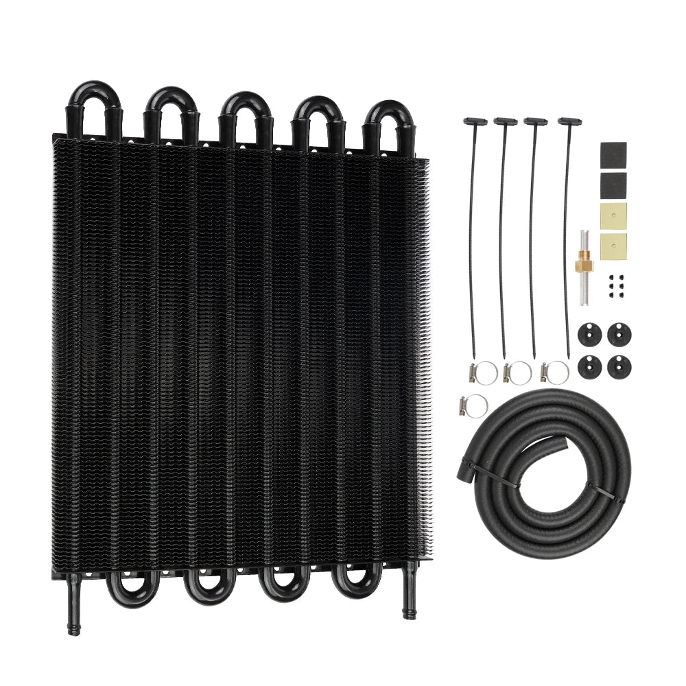 Universal transmission oil cooler kit aluminum radiator with hose, 10 row black