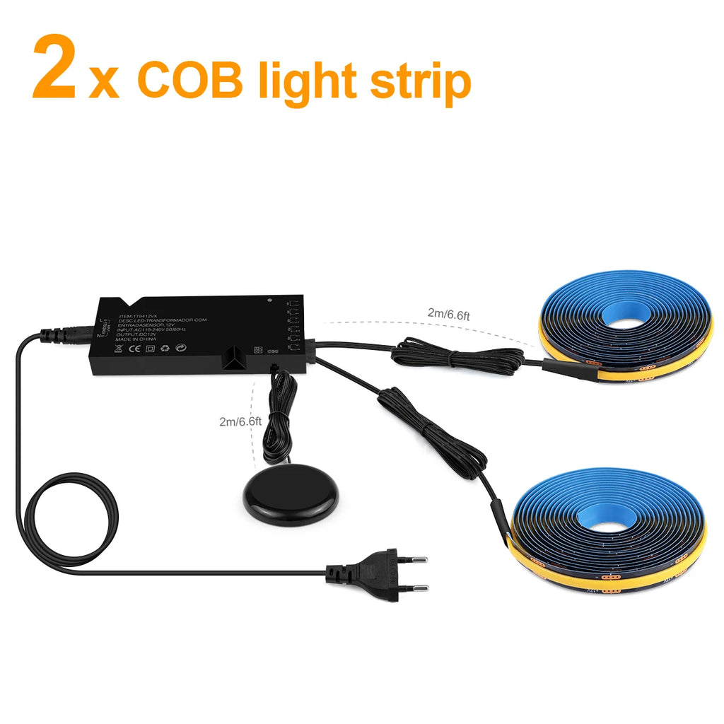 COB LED strip cabinet light kit with touch dimmer, warm/natural white, 1-3m, 1-2pc