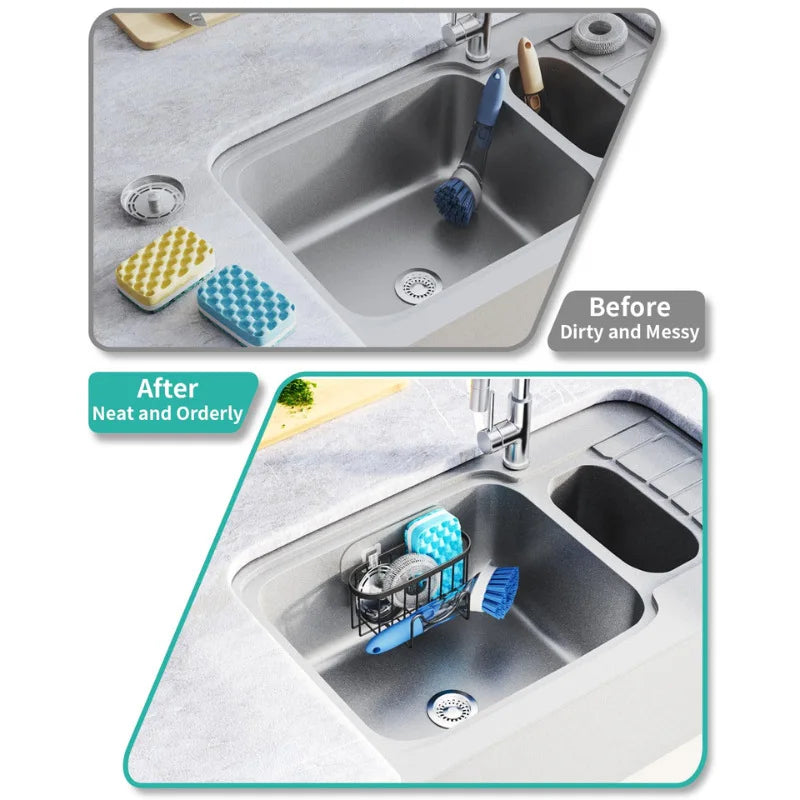 Suction Cups Sponge Drainer Rack Stainless Steel Sponge Holder Fast Drainage Easy-To-Clean Sink Sponge Stand Drain Holder