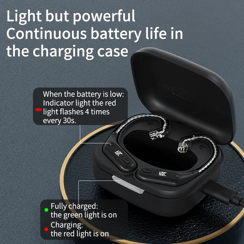 KZ AZ09 HD Bluetooth 5.4 Ear Hook Wireless Upgrade Cable with Charging Case, B Pin/C Pin