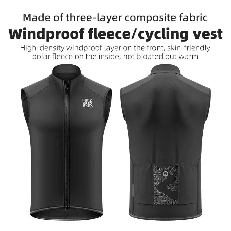 ROCKBROS Cycling Vest Windproof Winter Autumn Fleece Warm Bike Vest for Outdoor Sports MTB Road Thermal Bicycle Tops Waistcoat﻿