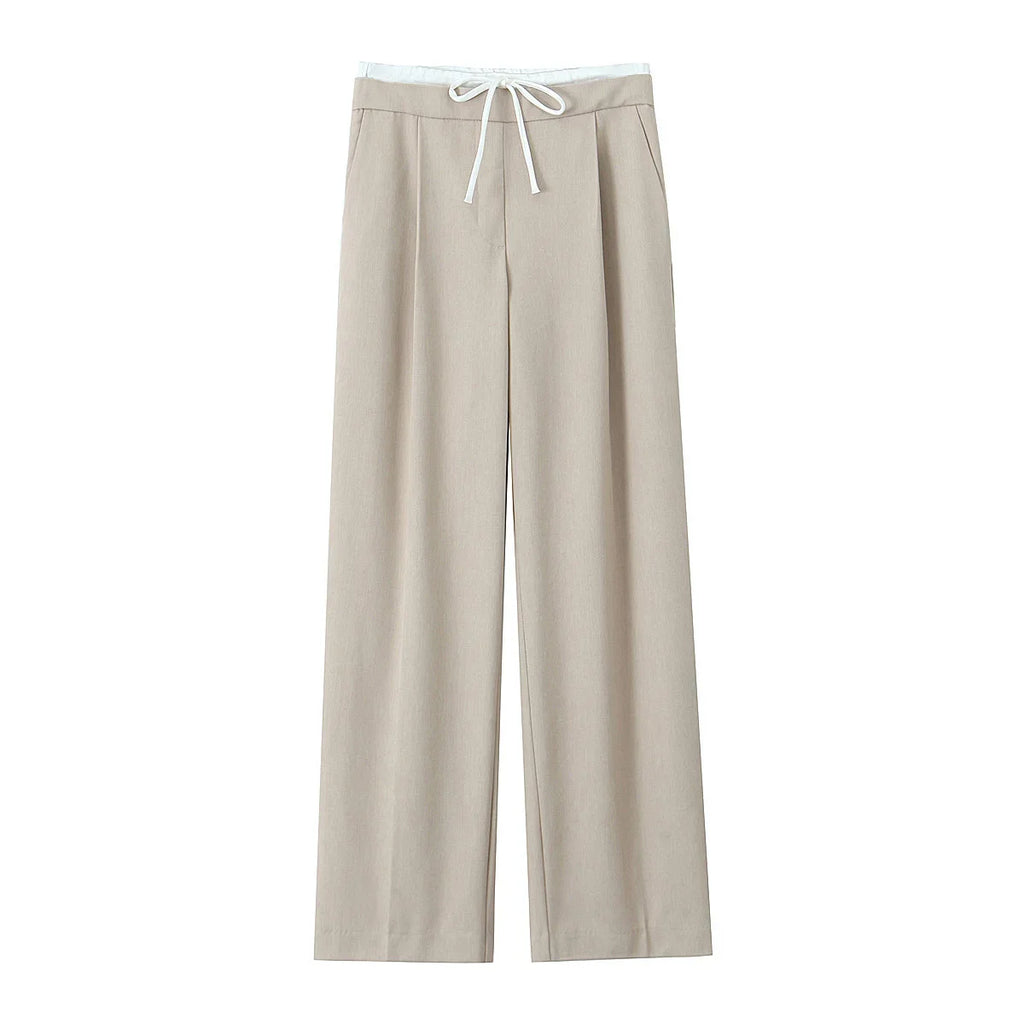 Willshela Women Fashion Solid Lace Up Side Zipper Straight Pants Vintage High Elastic Waist Female Chic Lady Trousers