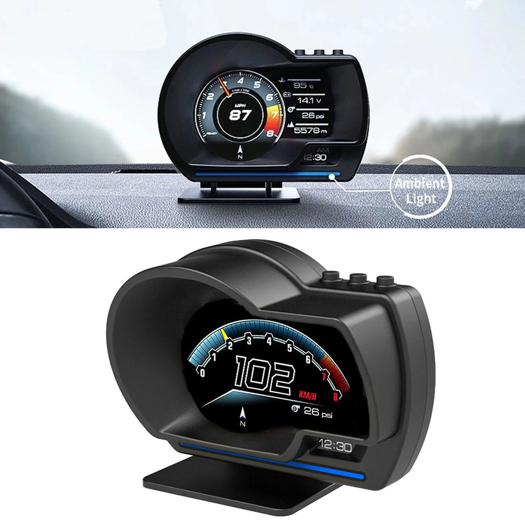 Digital Head‑Up Displayer OBD2+GPS Speed Warning Head Up Display Smart Gauge Car HUD Speedometer Turbo RPM Alarm for Car Truck