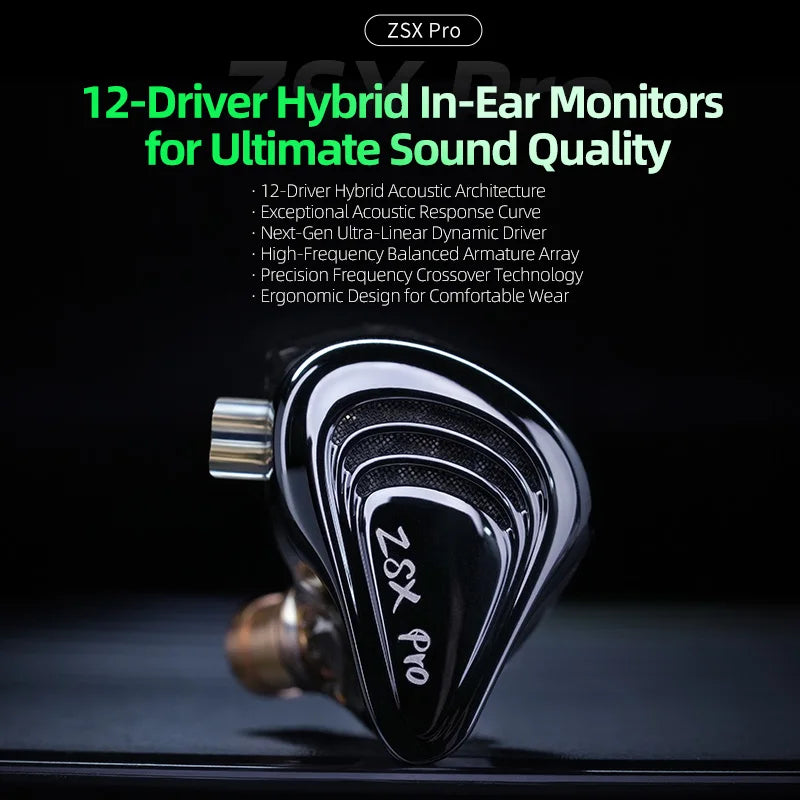 KZ ZSX Pro 5BA 1DD Hybrid Drive 10mm Dynamic Drive Unit Earphones HIFI Music Earbuds Sport Game Sport Headsets 2PIN Cable