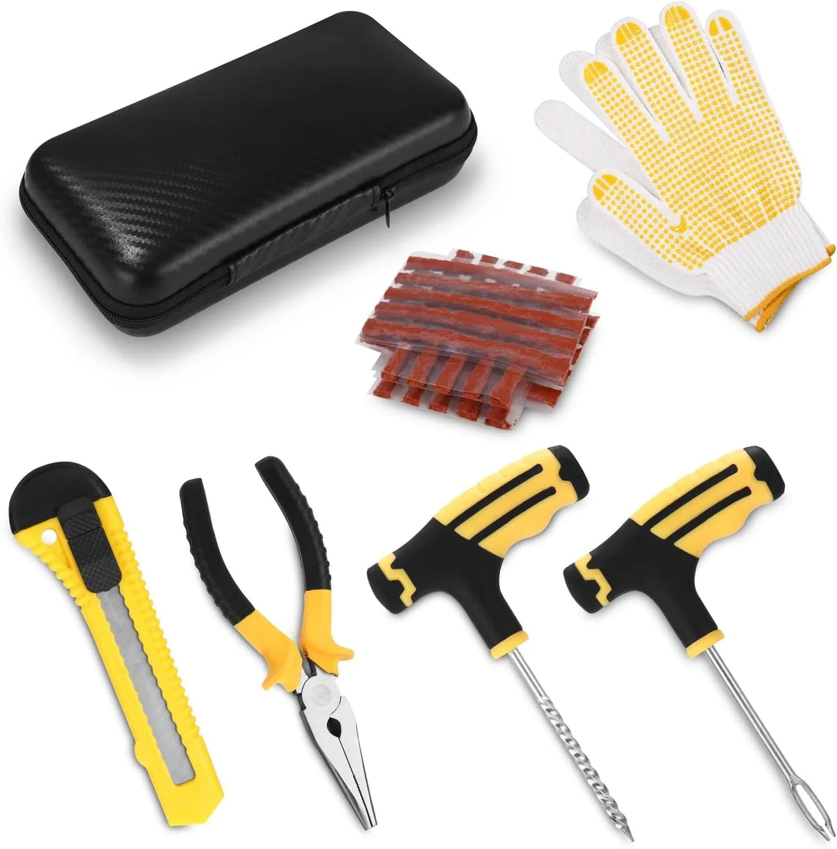 Motorcycle Tire Puncture Repair Kit with Plug Strips & Tools, 22-36pcs Set