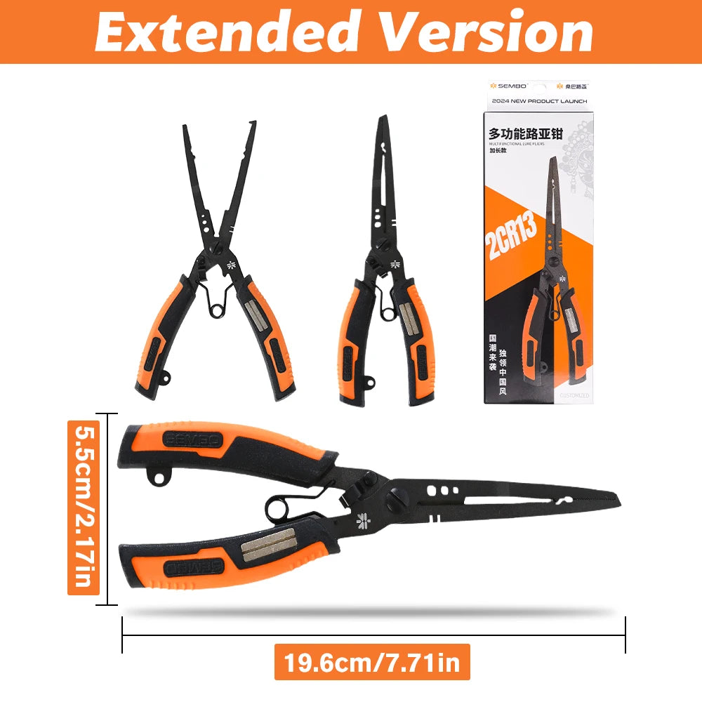 ZUKIBO Multifunction Fishing Pliers Extended version Stainless Steel PTFE Coating Fishing Split Ring Plier with Hook Sharpener