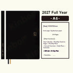 Kinbor 2027 Daily Planner Notebook A5/A6 52g BaChuan Paper Weekly Monthly Yearly, Black