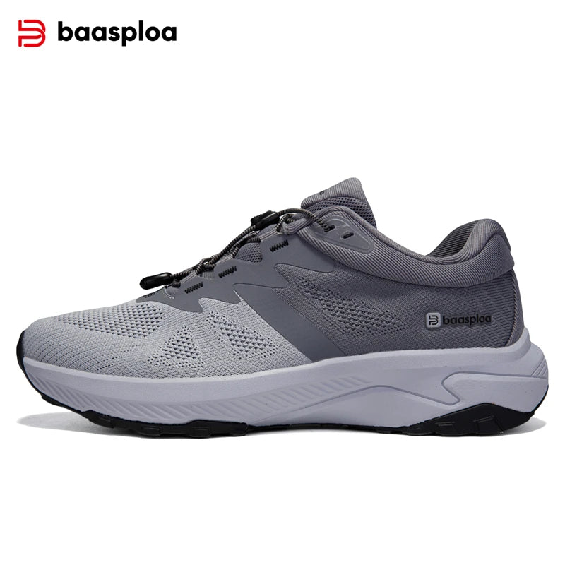 Baasploa New Hiking Shoes Men Casual Mesh Breathable Elastic Buckle Sneakers Male Outdoor Lightweight Non Slip Walking Shoes