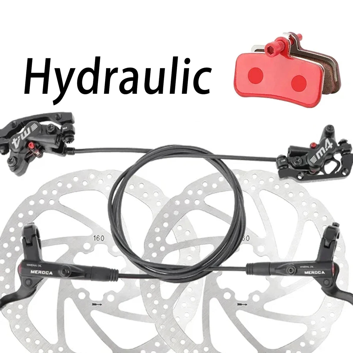 MEROCA M4 4-piston Hydraulic Bicycle Brakes Front Rear Kit 4 Piston Disc Brake Oil Brake MTB Compatible with 160mm Rotor
