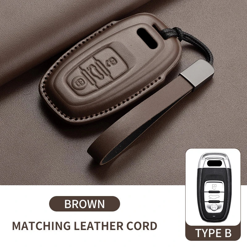 Auto Key Shell Fob For Audi A4 A4L A5 Q5 Q7 TT TTS 8S B9 2016 2017 2018 Leather Car Remote Key Case Cover Keychain Accessories